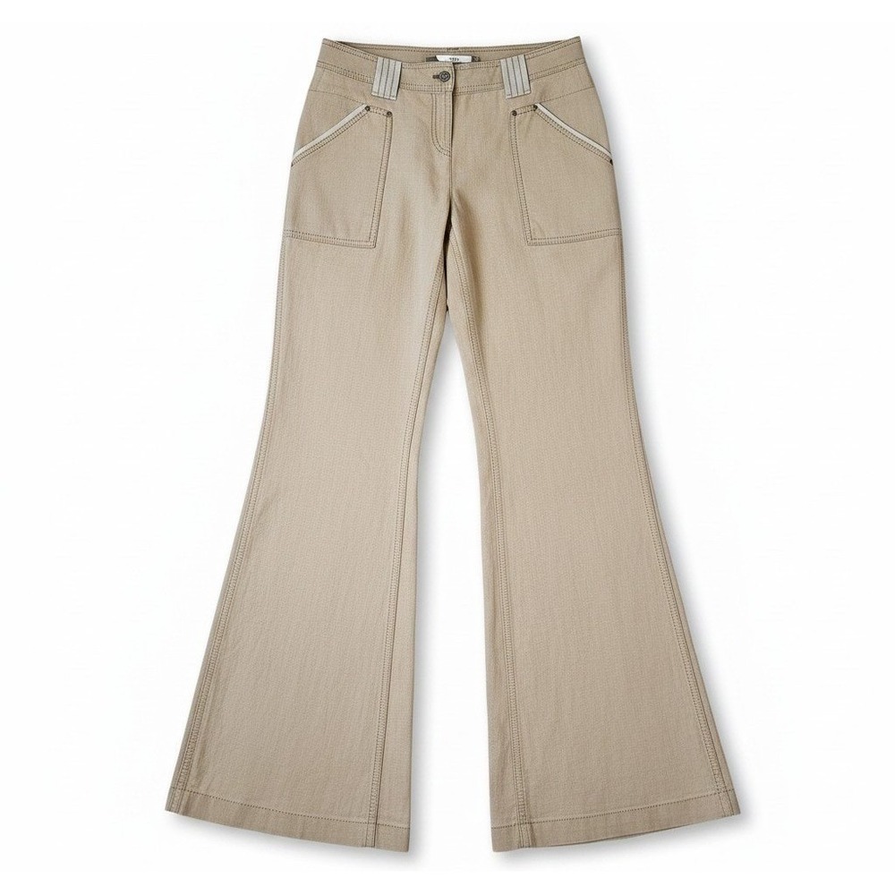 Gianni Bini Tan 100% Linen Wide Leg Flare Pants Low Rise Khaki Size 0